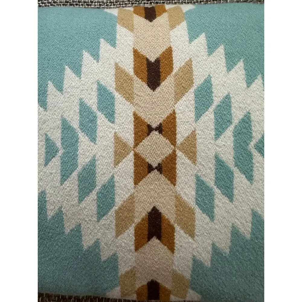 Vintage Rancho Arroyo Aqua Wool Pillow Southwestern throw blue beige 16x13”